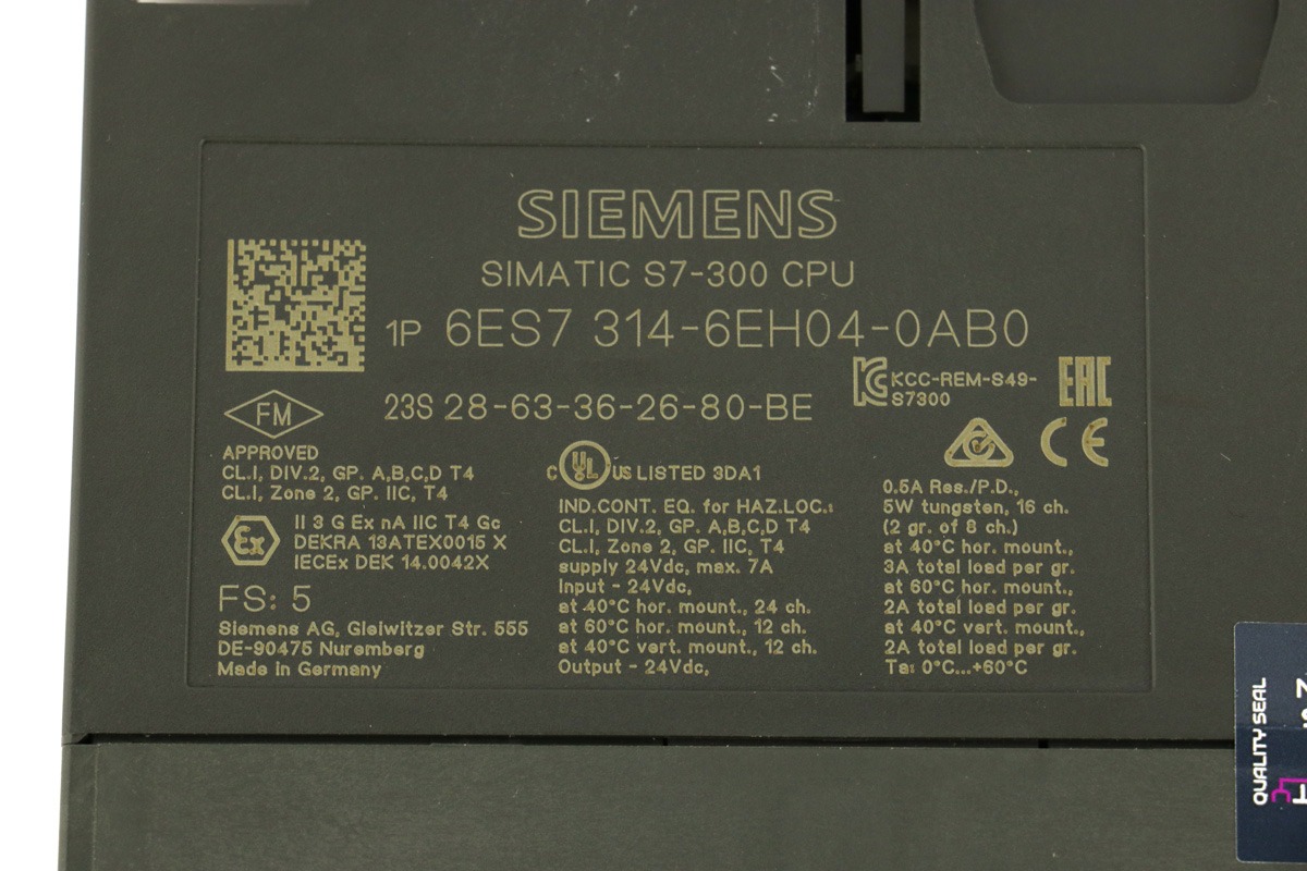 Siemens SIMATIC S7-300 CPU 314C-2 PN/DP (6ES7314-6EH04-0AB0) – Compact PLC with Integrated I/O and Advanced Communication