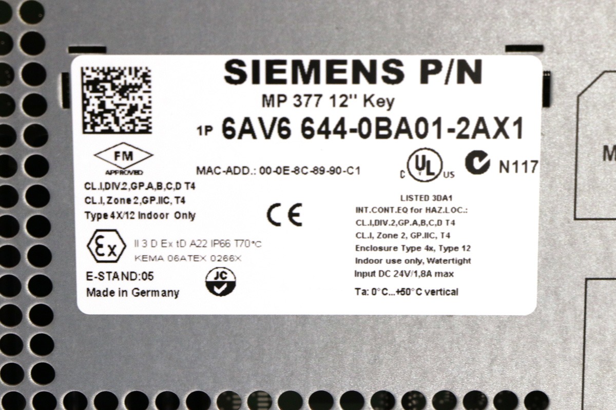 Siemens SIMATIC MP 377 12" Key Multi Panel HMI